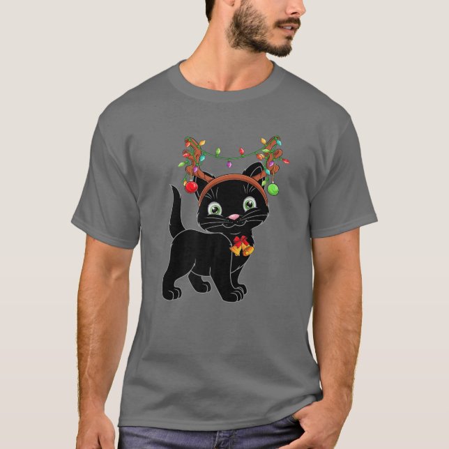 Christmas Black Cat Rentier Antlers Catmas Women T-Shirt (Vorderseite)