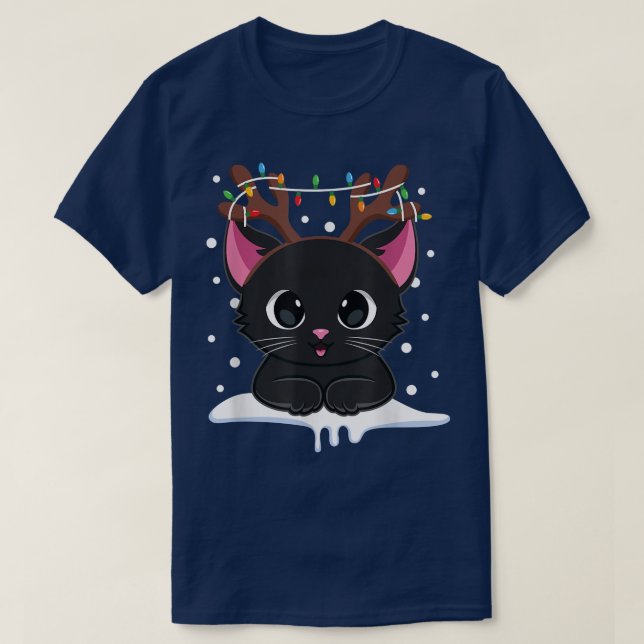 Christmas Black Cat Rentier Antlers Catmas Women T-Shirt (Design vorne)