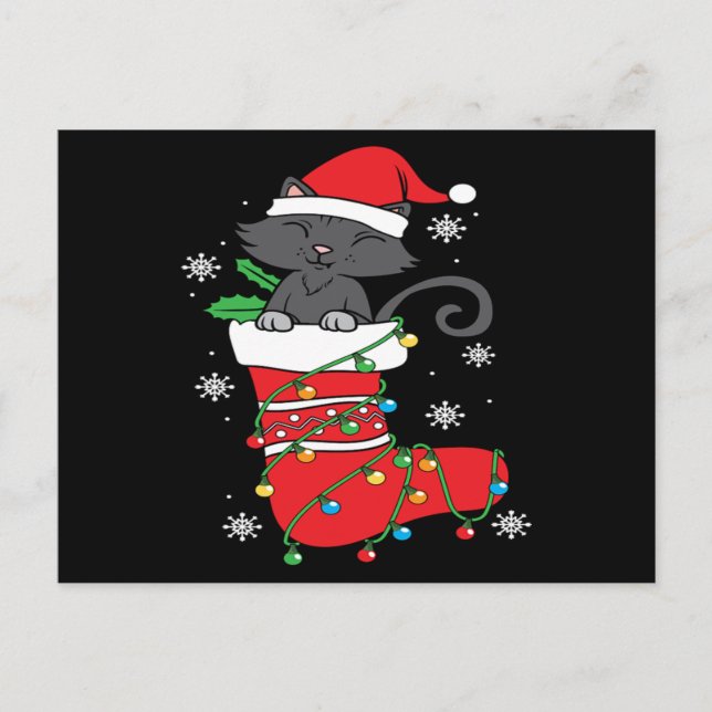 Christmas Black Cat Strumpfs Urlaub Cooles Geschen Postkarte (Vorderseite)
