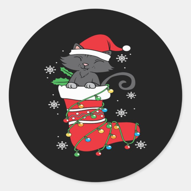 Christmas Black Cat Strumpfs Urlaub Cooles Geschen Runder Aufkleber (Vorderseite)