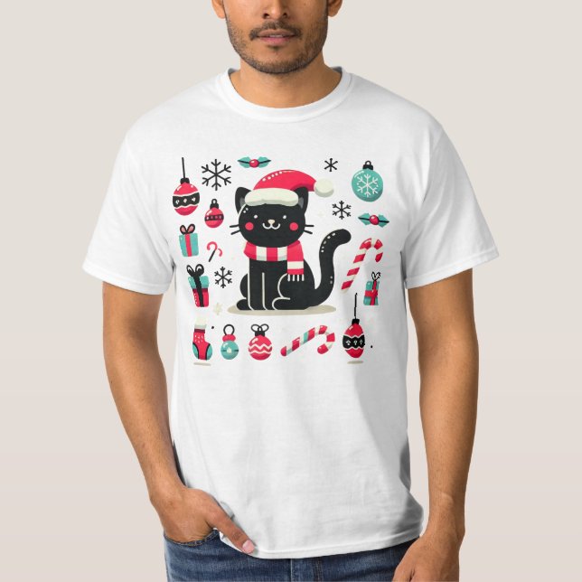 Christmas Black Cat T-Shirt (Vorderseite)