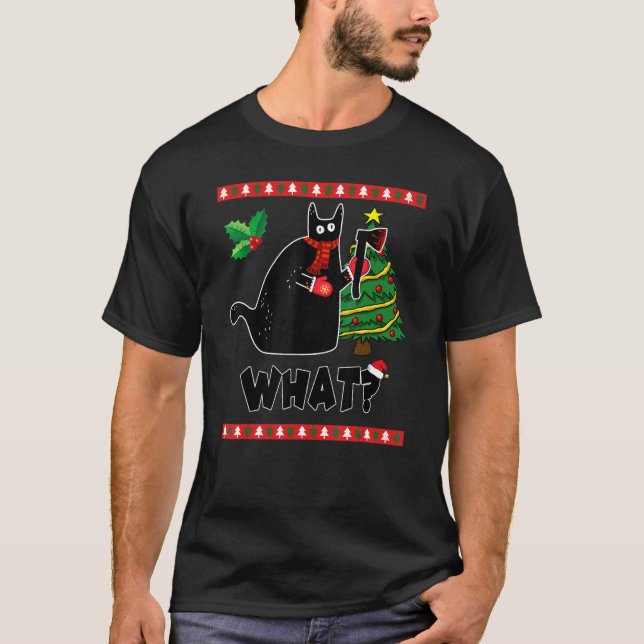 Christmas Black Cat What  Xmas Costume for party T-Shirt (Vorderseite)