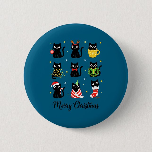 Christmas Black Cats Merry Christmas Cute Holiday  Button (Vorderseite)