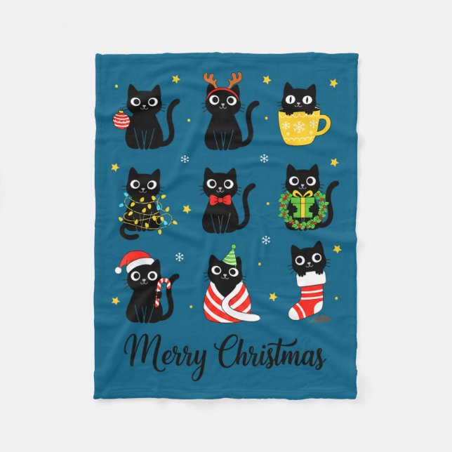 Christmas Black Cats Merry Christmas Cute Holiday  Fleecedecke (Vorderseite)