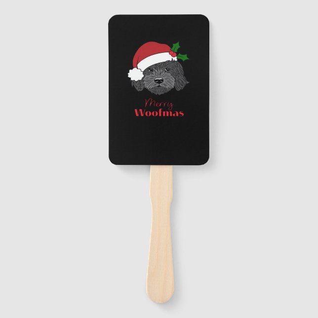 Christmas Black Cockapoo, Cavapoo, Cavoodle, Merry Fächer (Vorderseite)