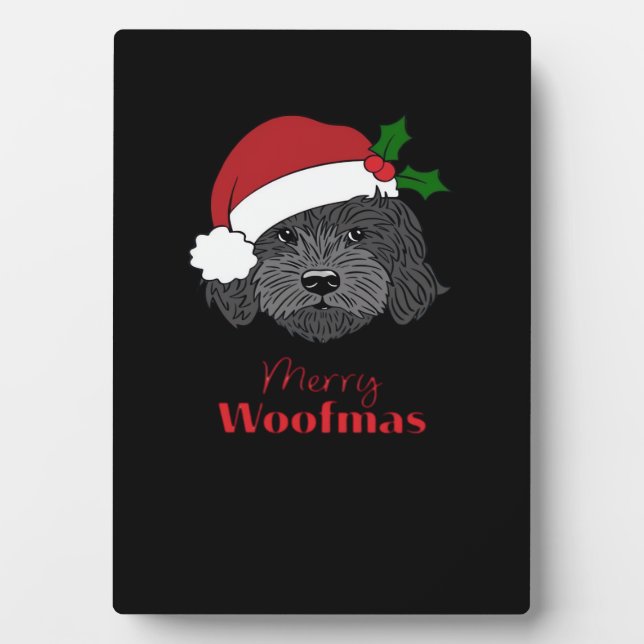 Christmas Black Cockapoo, Cavapoo, Cavoodle, Merry Fotoplatte (Vorderseite)