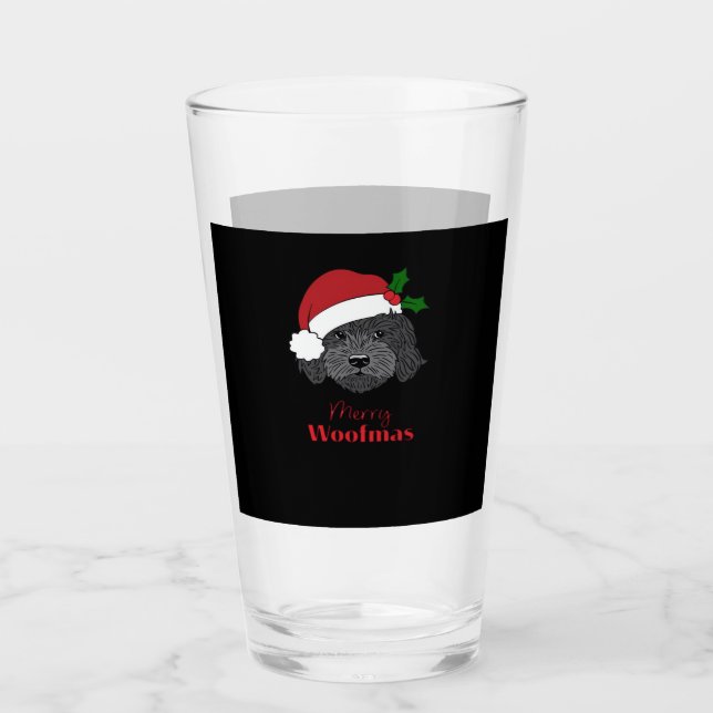 Christmas Black Cockapoo, Cavapoo, Cavoodle, Merry Glas (Vorderseite)