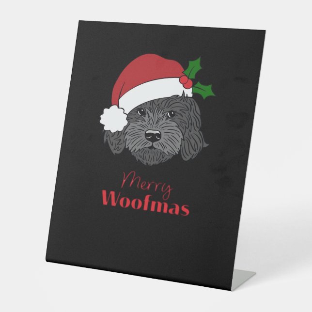Christmas Black Cockapoo, Cavapoo, Cavoodle, Merry Sockelschild (Vorderseite)
