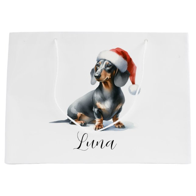 Christmas Black Dackel Dog Hat Geschenktasche Große Geschenktüte (Vorderseite)