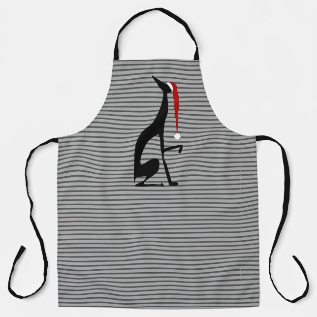 Christmas Black Dog Greyhound mit Weihnachtsmannmü Schürze (Vorderseite)