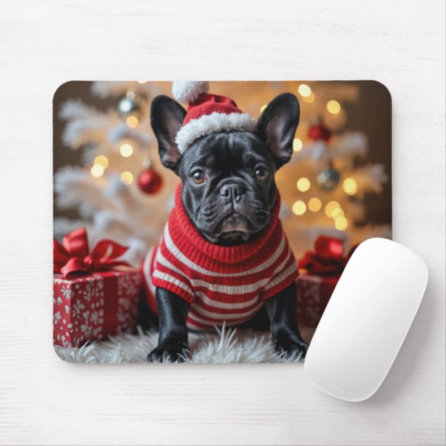 Christmas Black French Bulldog Mousepad (Mit Mouse)