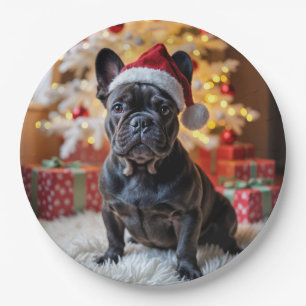 Christmas Black French Bulldog Pappteller