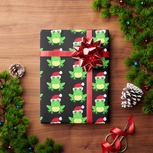Christmas Black Frog Weihnachtsmannmütze Pattern N Geschenkpapier (Feiertagsgeschenk)