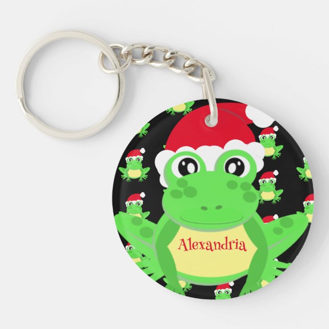 Christmas Black Frog Weihnachtsmannmütze Pattern N Schlüsselanhänger (Vorderseite)