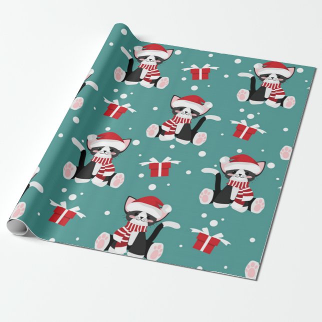 Christmas Black Kitty Pattern Geschenkpapier (Ungerollt)
