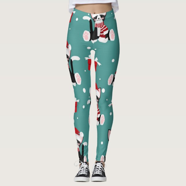 Christmas Black Kitty Pattern Leggings (Vorderseite)