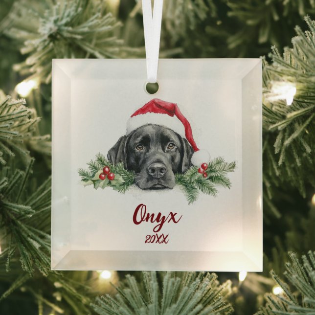 Christmas Black Labrador Ornament Aus Glas (Insitu)