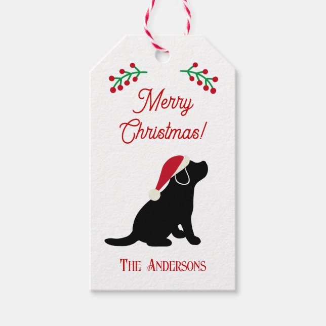 Christmas Black Labrador Puppy-Silhouette Geschenkanhänger (Vorderseite)