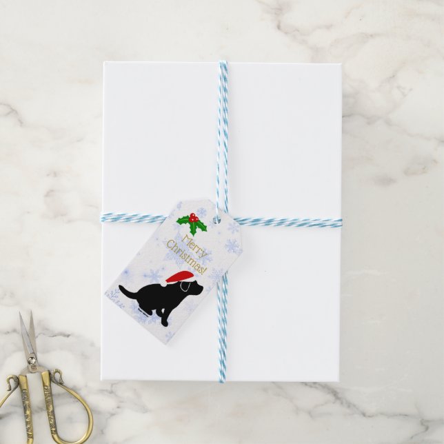 Christmas Black Labrador Puppy-Silhouette Geschenkanhänger (Mit Garn)