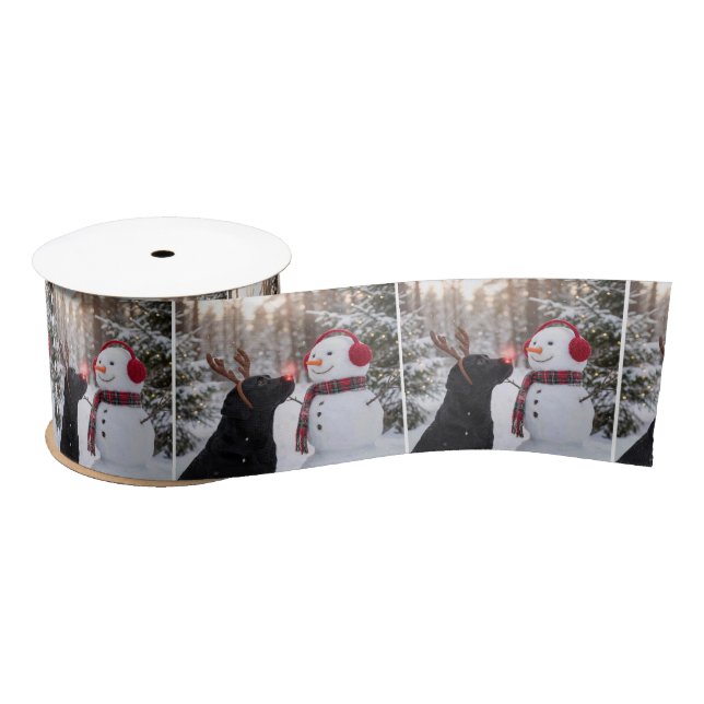 Christmas Black Labrador Retriever with Snowman Satinband (Spule)