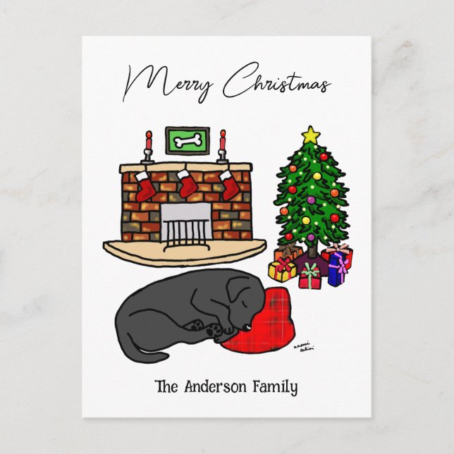 Christmas Black Labrador Sleeping Feiertagspostkarte (Vorderseite)