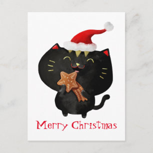 Christmas Black Niedlich Cat Feiertagspostkarte