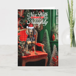 Christmas Black Tan Coonhound Naughty oder Nice Feiertagskarte