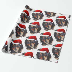 Christmas Black Tan Long Hairs Dackel Weihnachtsma Geschenkpapier