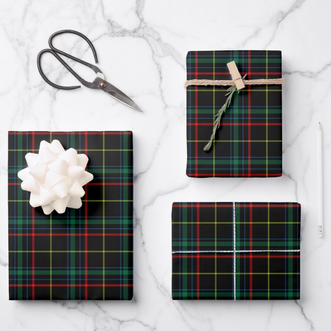 Christmas Black Tartan Kariert Geschenkpapier Set (Vorderseite)