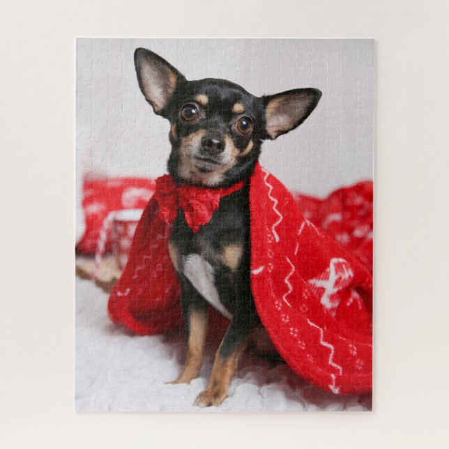 Christmas Black und Tan Chihuahua Welpe Hund Puzzle (Vertikal)