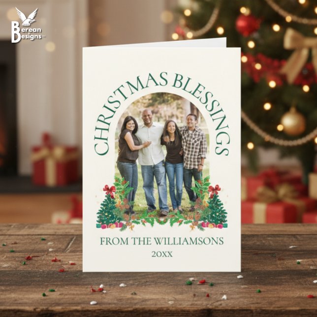 CHRISTMAS BLESSINGS Family Photo Karte (Festive Family photo Christmas card with customizable photo and text. Ideal card for Christians)