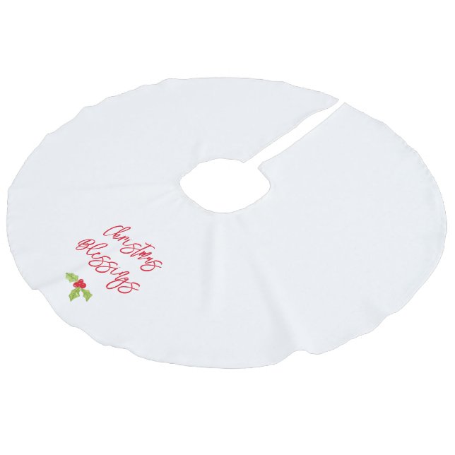 Christmas Blessings Holly Festive Holiday Faith Leinenimitat Weihnachtsbaumdecke (Schrägansicht)