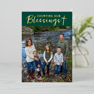 Christmas Blessings Photo Cross Script Faith Green Folien Feiertagskarte