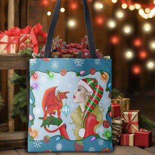 Christmas Blonde Elf Red Dragon Fantasy