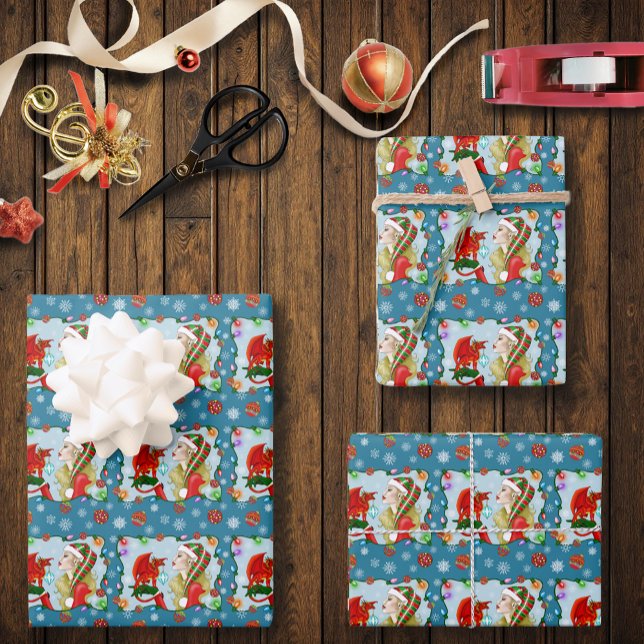 Christmas Blonde Elf Red Dragon Fantasy Geschenkpapier Set (Von Creator hochgeladen)