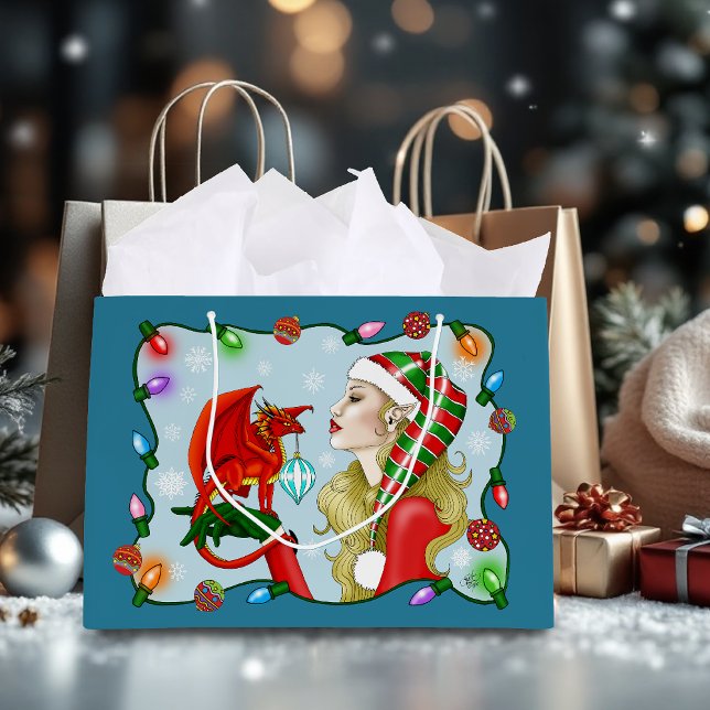 Christmas Blonde Elf Red Dragon Fantasy Große Geschenktüte (Von Creator hochgeladen)