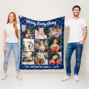 Christmas Blue Buffalo Kariert 9 Foto Collage Fleecedecke