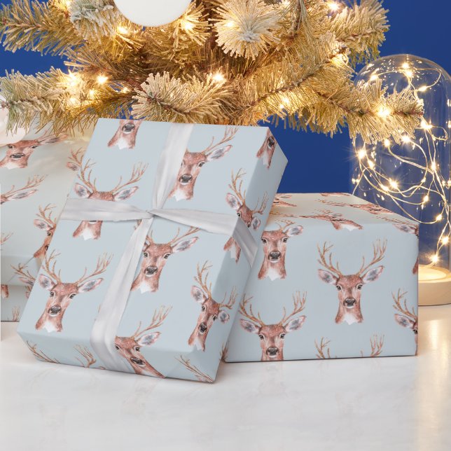 Christmas Blue Deer Snow Geschenkpapier (Feiertage)