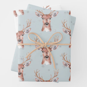 Christmas Blue Deer Snow Geschenkpapier Set