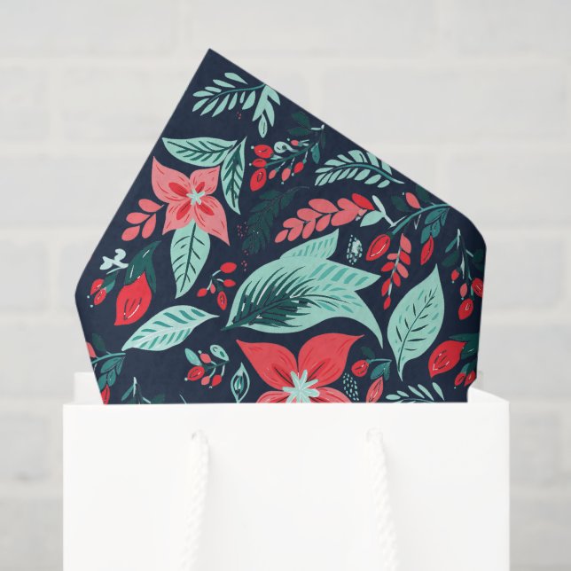 Christmas Blue Elegant Botanical Floral Holiday Seidenpapier (Geschenktüte)