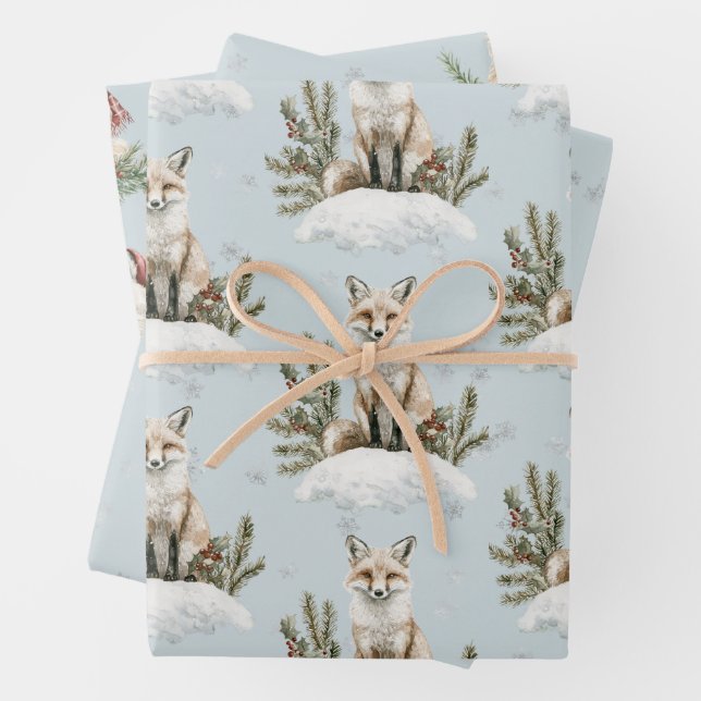 Christmas Blue Fox Snow Geschenkpapier Set (Beispiel)