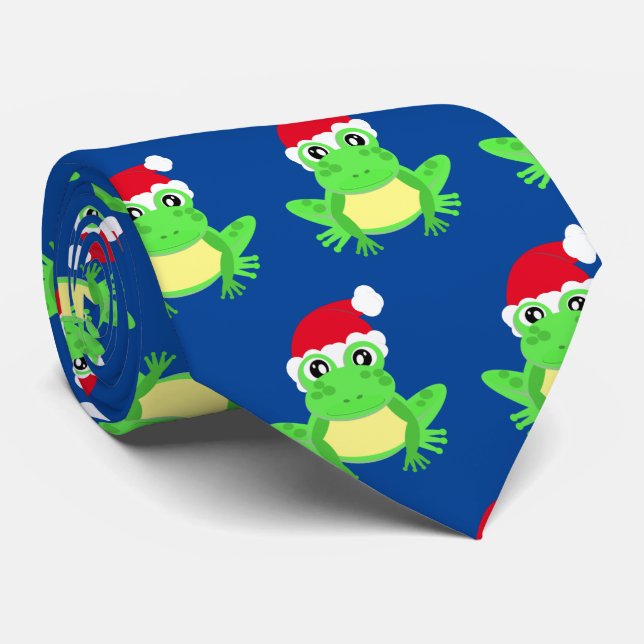 Christmas Blue Frog Weihnachtsmannmütze Pattern No Krawatte (Gerollt)