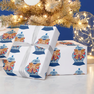 Christmas Blue Ginger Jar Geschenkpapier
