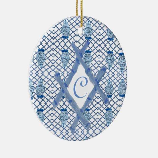 Christmas Blue Ginger Jar Keramik Keramik Ornament (Rechts)