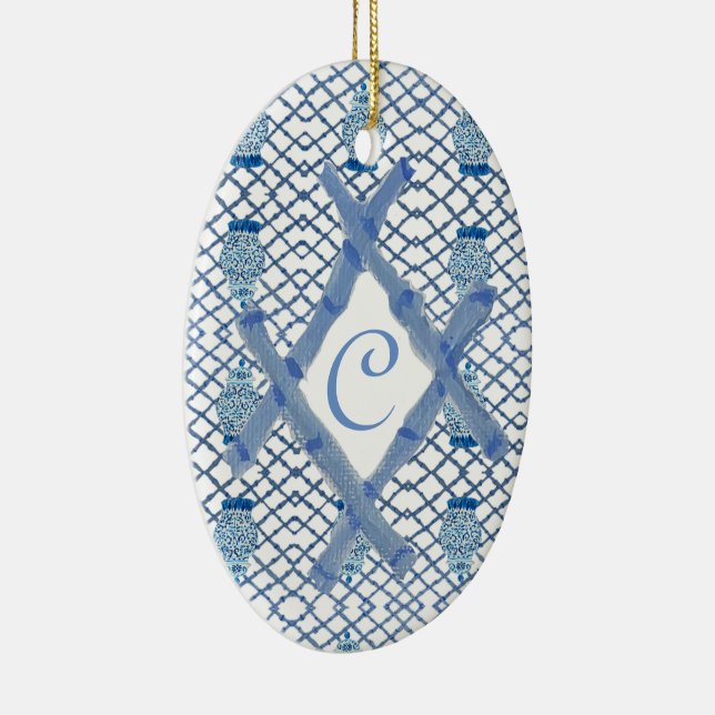 Christmas Blue Ginger Jar Keramik Keramik Orrang Keramik Ornament (Rechts)