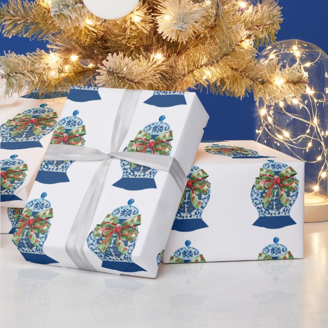 Christmas Blue Ginger Jars Wrapping Paper Geschenkpapier (Feiertage)