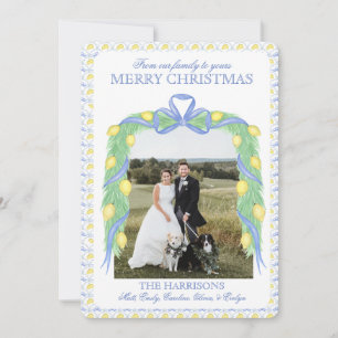 Christmas Blue Gingham Garland Ein Foto Vintag Feiertagskarte