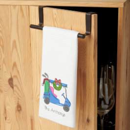 Christmas Blue Golf Cart Personalisiert Preppy Geschirrtuch