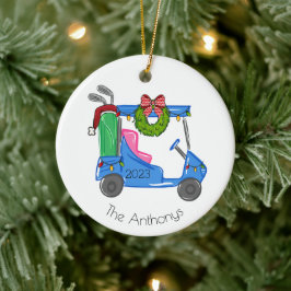 Christmas Blue Golf Cart Personalisiert Preppy Keramik Ornament