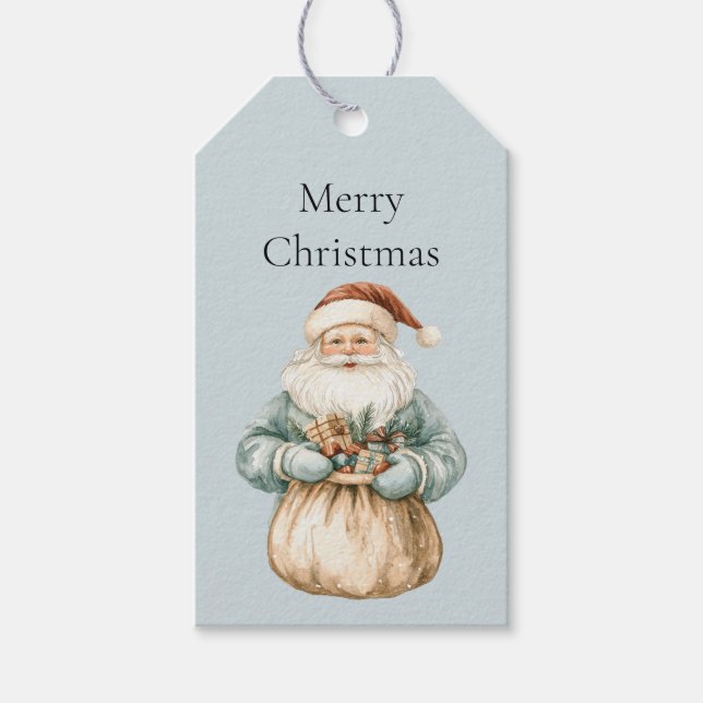 Christmas Blue Gray Santa Geschenkanhänger (Vorderseite)